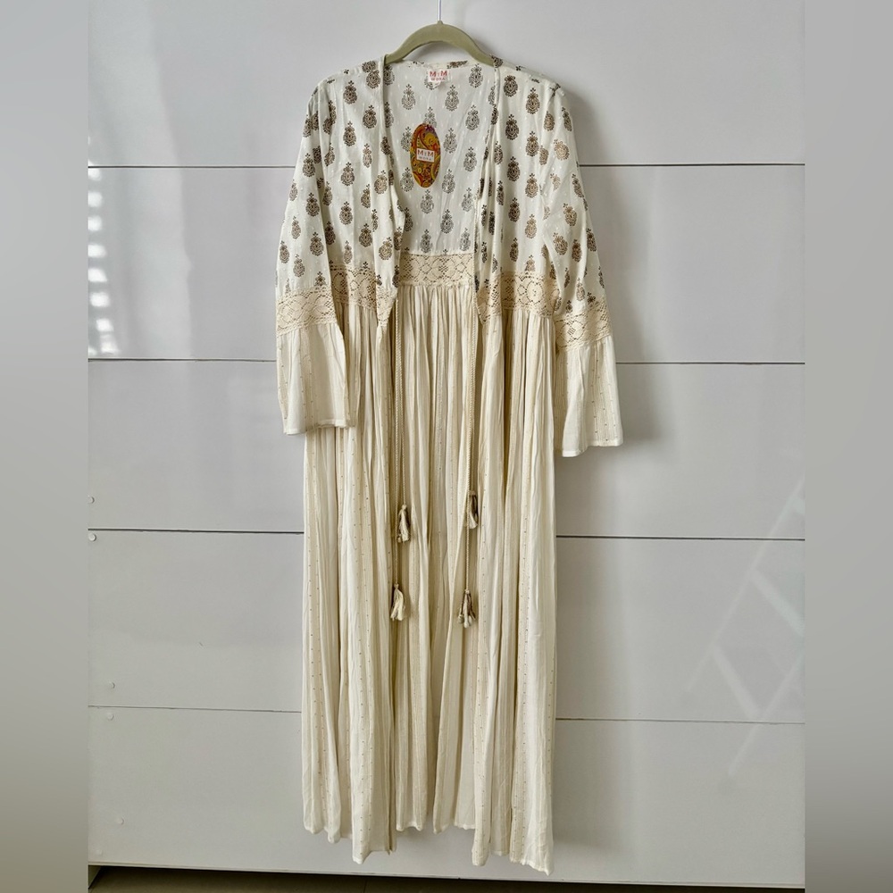 NWT Beautiful Boho Cream and Gold Maxi Dress